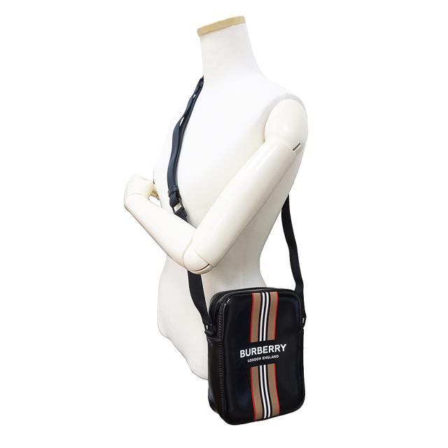 （未使用　展示品）BURBERRY バーバリー 8030016 THORNTON ソーントン アイコン ストライプ コーティングキャンバス ブラック ショルダーバッグ 斜め掛け ブラック金具_6