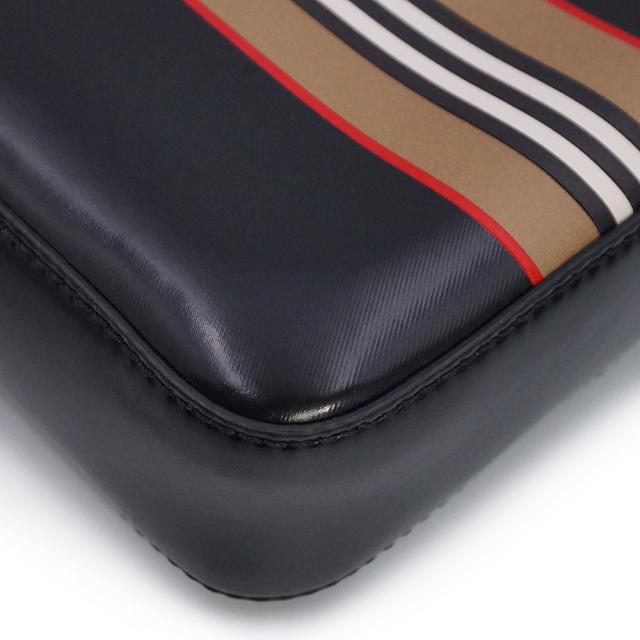 （未使用　展示品）BURBERRY バーバリー 8030016 THORNTON ソーントン アイコン ストライプ コーティングキャンバス ブラック ショルダーバッグ 斜め掛け ブラック金具_8