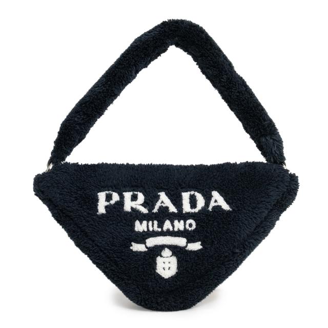 （未使用　展示品）PRADA プラダ 1NE043 テリー トライアングル PUGNA スプーニャ ブラック ホワイト ハンドバッグ シルバー金具 59,400円