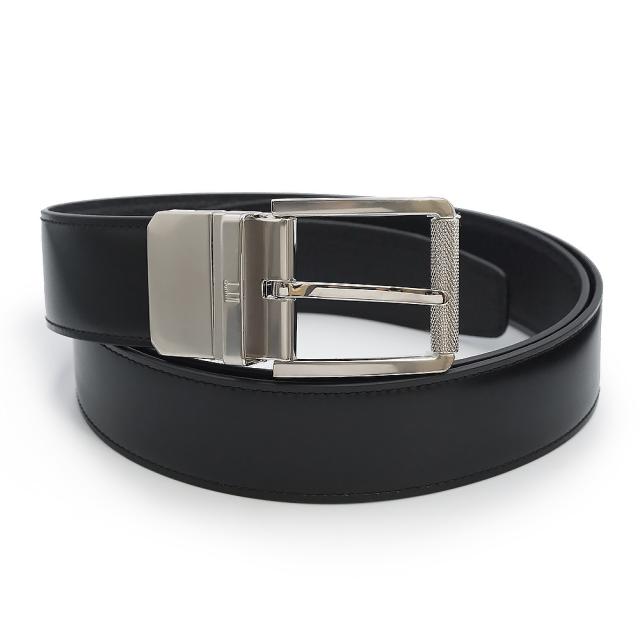 （未当てはめる 見せびらかす品）Dunhill ダン吸血鬼 18F4T18ST00 スムースカーフレザー グレインカーフレザー 黒いこと リヴァーシブル 胴締め 107コマーシャル しろがね色金具