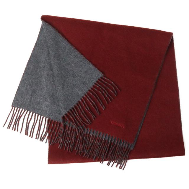 （新品・未使用品）HERMES エルメスレクトヴェルソ フリンジ カシミヤ 100％ ルージュアッシュ グリモワイヤン レッド グレー リバーシブル マフラー 箱付