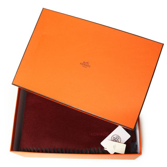 （新品・未使用品）HERMES エルメスレクトヴェルソ フリンジ カシミヤ 100％ ルージュアッシュ グリモワイヤン レッド グレー リバーシブル マフラー 箱付_1