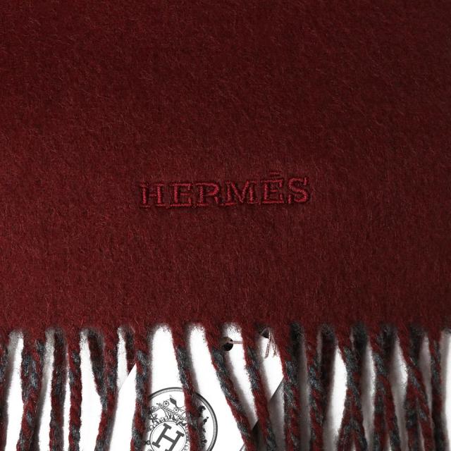 （新品・未使用品）HERMES エルメスレクトヴェルソ フリンジ カシミヤ 100％ ルージュアッシュ グリモワイヤン レッド グレー リバーシブル マフラー 箱付_5