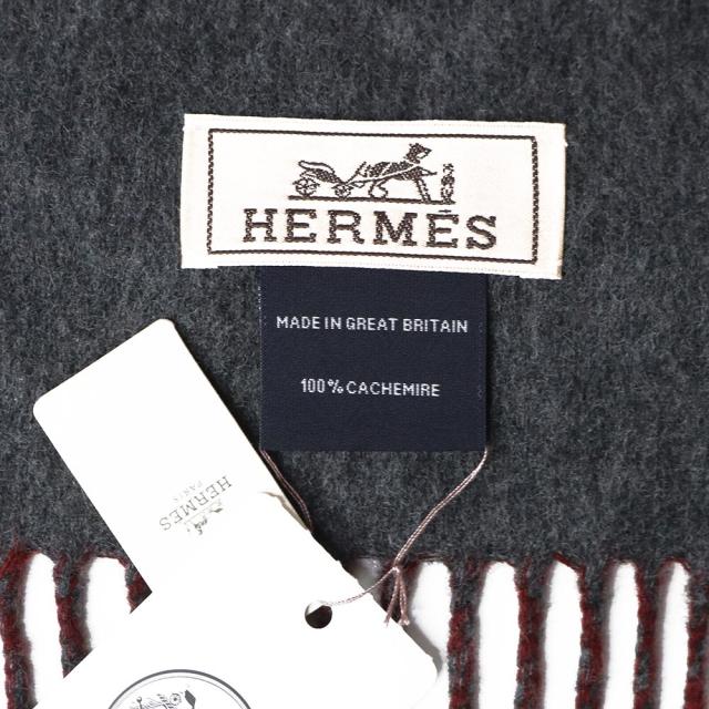 （新品・未使用品）HERMES エルメスレクトヴェルソ フリンジ カシミヤ 100％ ルージュアッシュ グリモワイヤン レッド グレー リバーシブル マフラー 箱付_6