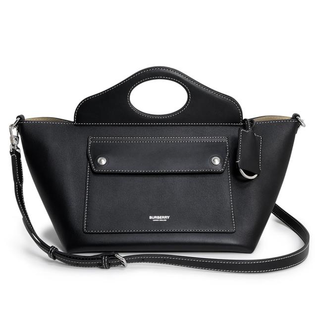（未使用　展示品）BURBERRY バーバリー 8040123 ミニ ソフトポケット トート カーフスキン レザー ブラック 2Way ショルダー ハンドバッグ 斜め掛け シルバー金具