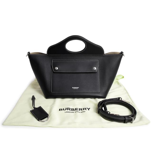 （未使用　展示品）BURBERRY バーバリー 8040123 ミニ ソフトポケット トート カーフスキン レザー ブラック 2Way ショルダー ハンドバッグ 斜め掛け シルバー金具_1