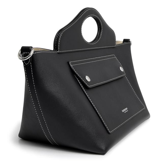 （未使用　展示品）BURBERRY バーバリー 8040123 ミニ ソフトポケット トート カーフスキン レザー ブラック 2Way ショルダー ハンドバッグ 斜め掛け シルバー金具_3