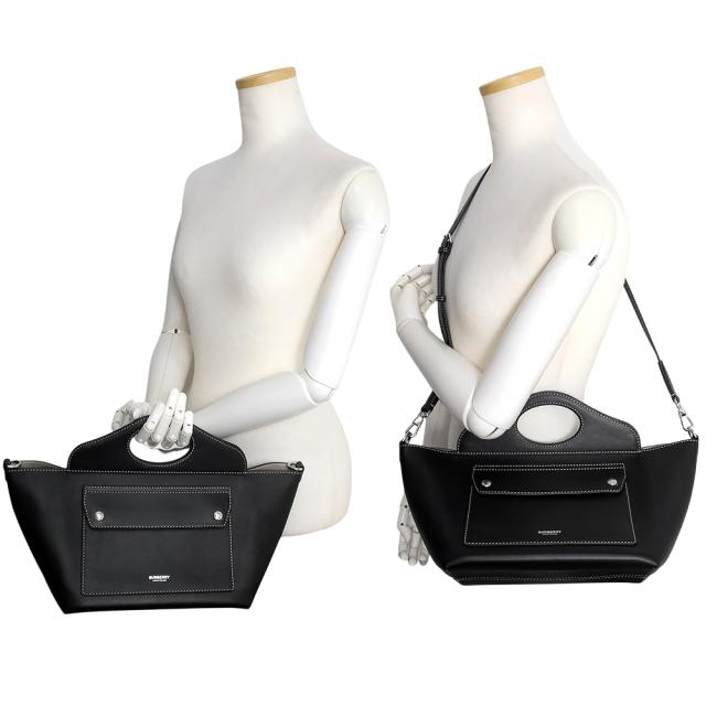 （未使用　展示品）BURBERRY バーバリー 8040123 ミニ ソフトポケット トート カーフスキン レザー ブラック 2Way ショルダー ハンドバッグ 斜め掛け シルバー金具_7
