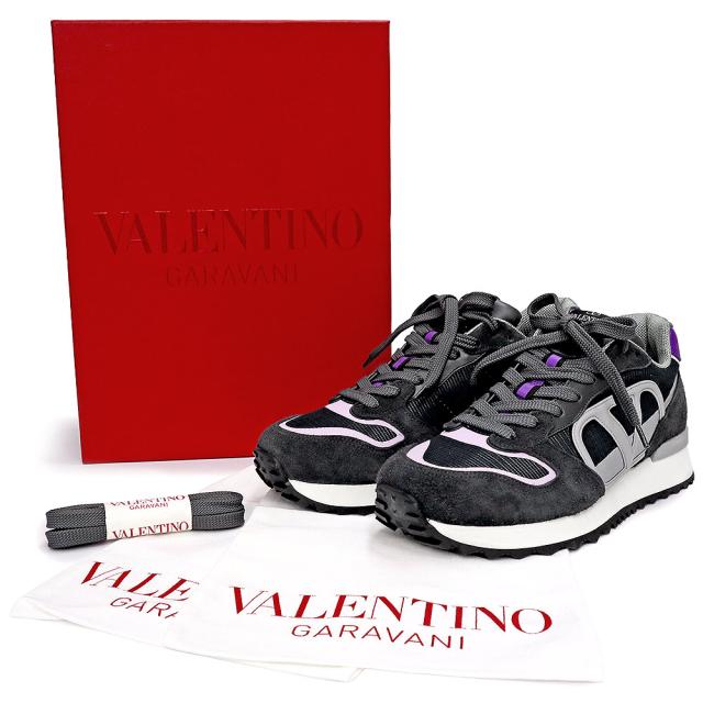 （未使用保管品）Valentino Garavani ヴァレンティノ ガラヴァーニ 3Y2S0H17TAE Vロゴ スウェード レザー メッシュ ブラック パープル グレー スニーカー シューズ 靴 #43 28cm_1