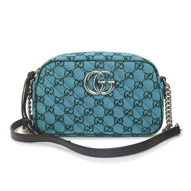 （未使用　展示品）GUCCI グッチ 447632 GGマーモント スモール カメラバッグ GGキャンバス レザー ブルー チェーン ショルダーバッグ 斜め掛け シルバー金具