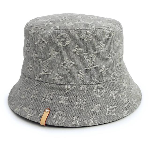 （美品）LOUIS VUITTON ルイ ヴィトン M7952M デニム バケット ハット リバーシブル コットン100％ ウォッシュドグレー ブラック 帽子 Sサイズ