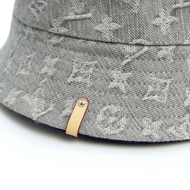 （美品）LOUIS VUITTON ルイ ヴィトン M7952M デニム バケット ハット リバーシブル コットン100％ ウォッシュドグレー ブラック 帽子 Sサイズ_6