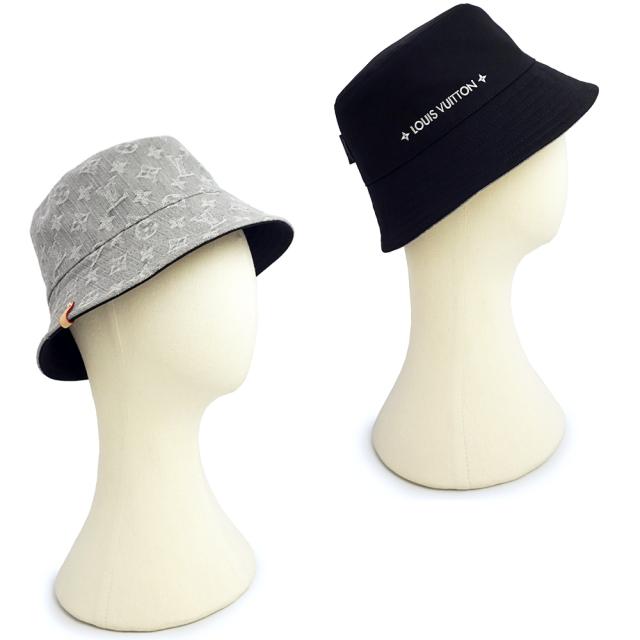 （美品）LOUIS VUITTON ルイ ヴィトン M7952M デニム バケット ハット リバーシブル コットン100％ ウォッシュドグレー ブラック 帽子 Sサイズ_7