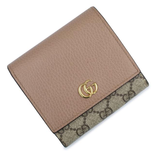（美品）GUCCI グッチ 598587 GGマーモント ダブルG バイカラー ミディアム ウォレット GGスプリームキャンバス レザー ベージュ ダスティピンク 二つ折り財布 ゴールド金具