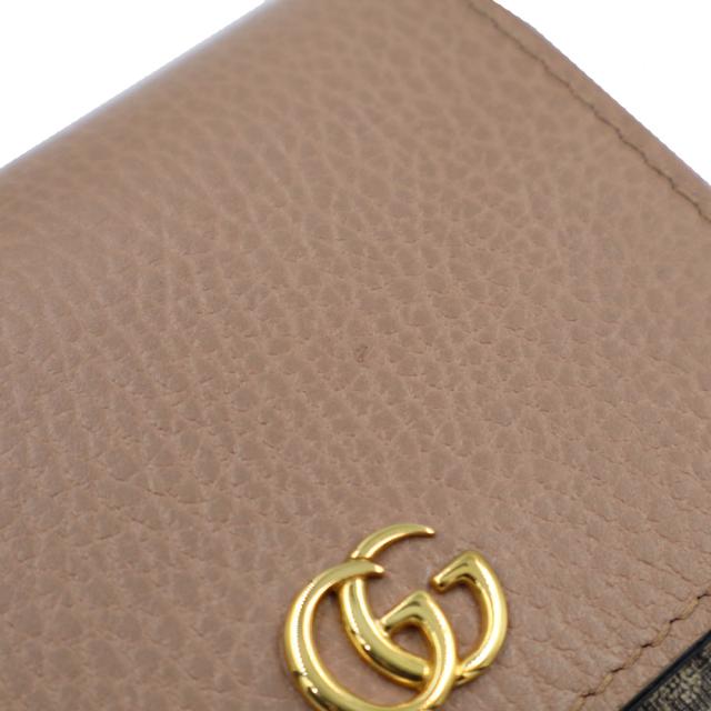 （美品）GUCCI グッチ 598587 GGマーモント ダブルG バイカラー ミディアム ウォレット GGスプリームキャンバス レザー ベージュ ダスティピンク 二つ折り財布 ゴールド金具_9