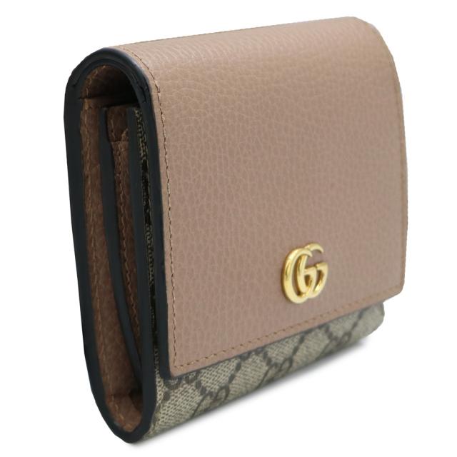 （美品）GUCCI グッチ 598587 GGマーモント ダブルG バイカラー ミディアム ウォレット GGスプリームキャンバス レザー ベージュ ダスティピンク 二つ折り財布 ゴールド金具_4