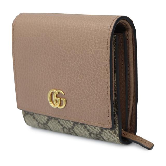 （美品）GUCCI グッチ 598587 GGマーモント ダブルG バイカラー ミディアム ウォレット GGスプリームキャンバス レザー ベージュ ダスティピンク 二つ折り財布 ゴールド金具_5