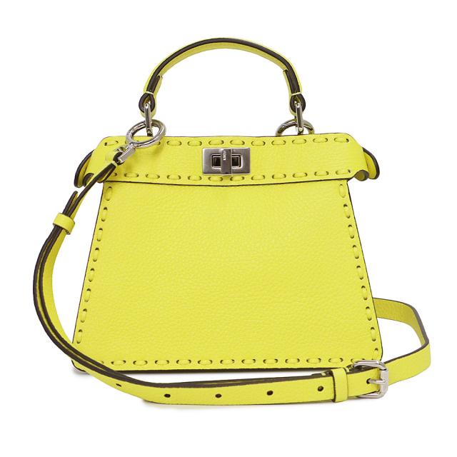 （新品・未使用品）FENDI フェンディ 8BN335 ピーカブー アイシーユー プチ セレリア カーフスキン SUNFLOWER サンフラワー イエロー 2Way ショルダー ハンドバッグ 斜め掛け レザー シルバー金具