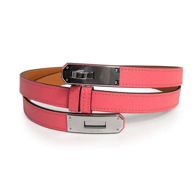 （新品・未使用品）HERMES エルメス ケリー 18 ヴォーエプソン Rose Azalee ローズアザレ ピンク D刻印 ベルト レザー シルバー金具 箱付