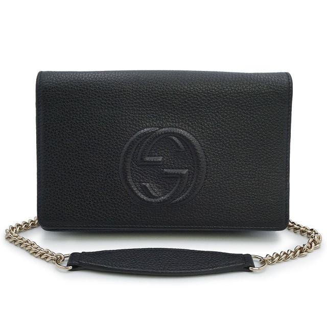 （未使用　展示品）GUCCI グッチ 598211 ソーホー インターロッキングG カーフスキン ブラック チェーンウォレット 長財布 ショルダーバッグ 斜め掛け レザー ゴールド金具 箱付