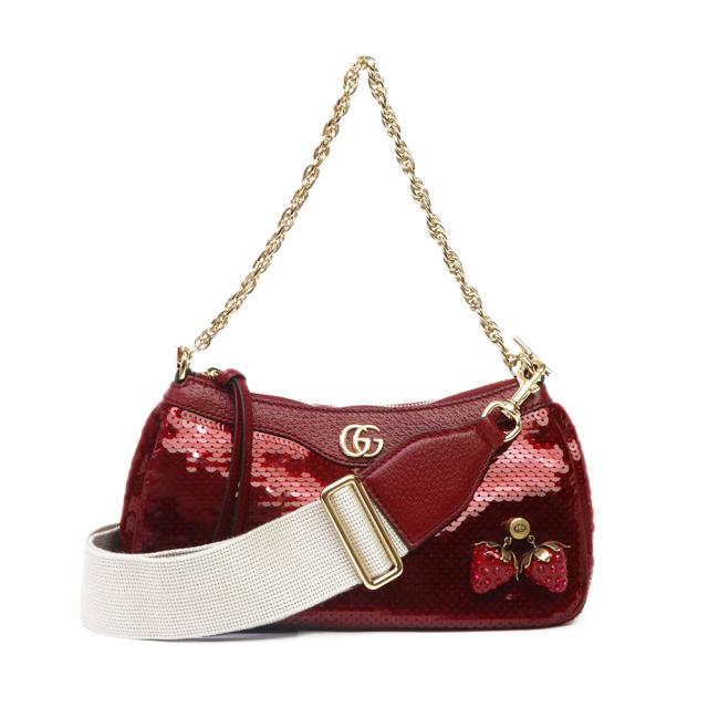 （新品・未使用品）GUCCI グッチ 735132 オフィディア スモール 2WAY ストロベリー 苺 スパンコール レザー レッド チェーン ショルダーハンドバッグ 斜め掛け ヴィンテージゴールド金具 735132