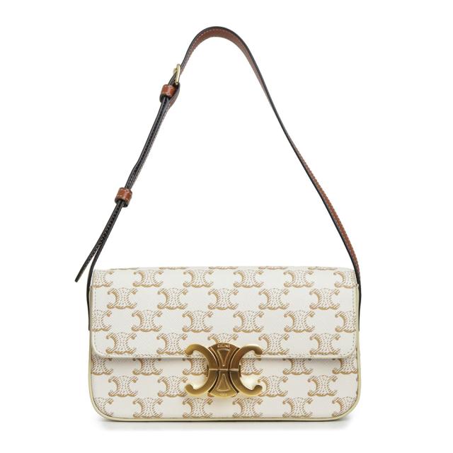（新品・未使用品）CELINE セリーヌ 194142CUZ クロード トリオンフ トリオンフキャンバス カーフスキン ホワイト ブラウン ショルダーバッグ レザー ゴールド金具