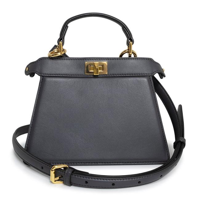 （未使用　展示品）FENDI フェンディ 8BN335 ピーカブー ISeeU アイシーユー プチ カーフスキン レザー グレー 2Way ショルダー ハンドバッグ 斜め掛け ゴールド金具