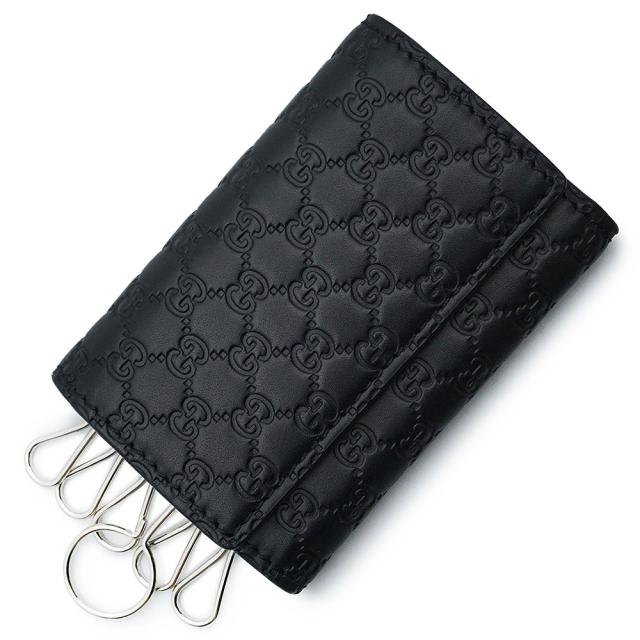 （未使用　展示品）GUCCI グッチ 150402 シグネチャー マイクログッチシマレザー ブラック 6連 キーケース シルバー金具