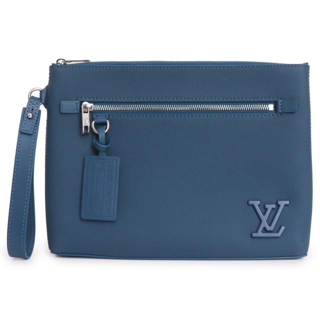 （未使用　展示品）LOUIS VUITTON ルイ ヴィトン M82813 テイクオフ ポーチ LV アエログラム カウハイドレザー ブルーアトランティック セカンドバッグ クラッチ シルバー金具