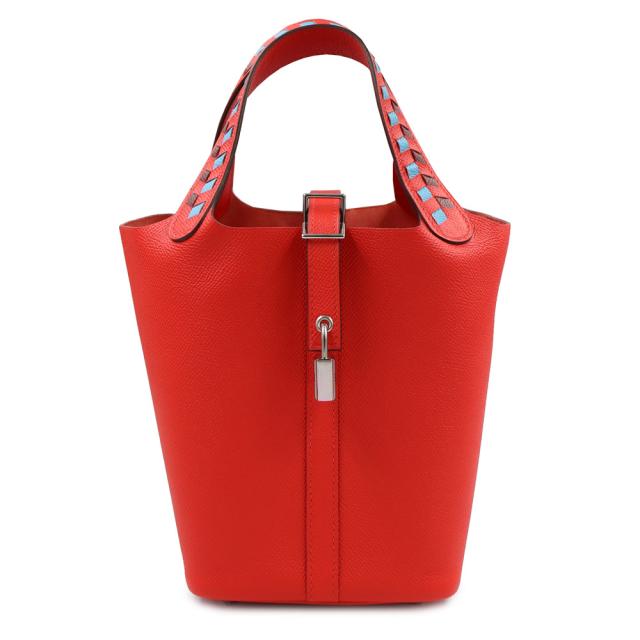 （新品・未使用品）HERMES エルメス ピコタンロック トレサージュ 18 PM ヴォーエプソン ルージュクー ブルードノール ルージュ アッシュ レッド D刻印 ハンドバッグ レザー シルバー金具 253,440円