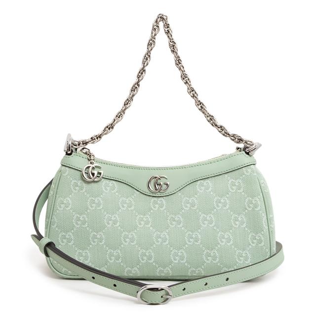 （未使用　展示品）GUCCI グッチ 784753 オフィディア スモール GGデニム レザー ペールグリーン 2Way チェーン ショルダー ハンドバッグ 斜め掛け シルバー金具