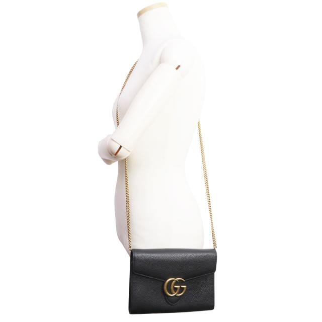 （未使用　展示品）GUCCI グッチ 401232 GGマーモント カーフスキン ブラック ショルダーバッグ チェーンウォレット 長財布 斜め掛け レザー アンティークゴールド金具_7
