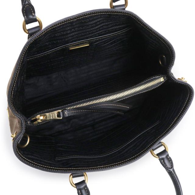（美品）PRADA プラダ 1BA579 カーフスキン ロゴジャガード コルダ ネロ ブラウン ブラック 2way ショルダー 斜め掛け トートバッグ レザー ゴールド金具_2
