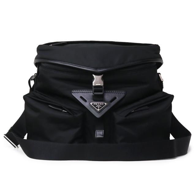 （未使用　展示品）PRADA プラダ 2VD062 Re-Nylon トライアングル ロゴ ナイロン ブラック ショルダーバッグ 斜め掛け レザー シルバー金具