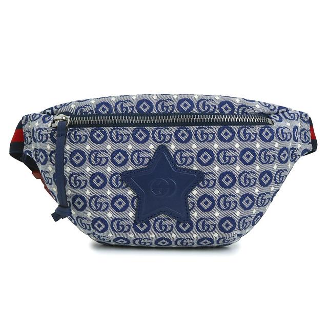 （新品・未使用品）GUCCI グッチ 502095 チルドレンズ スター 星 GGロゴジャガードキャンバス ブルー ウエストバッグ シルバー金具