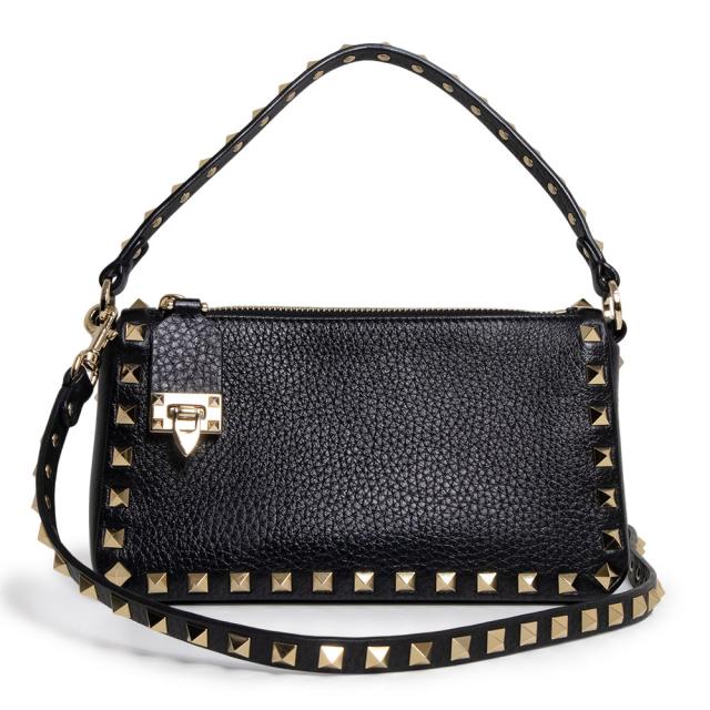 （未使用　展示品）Valentino Garavani ヴァレンティノ ガラヴァーニ 5W2B0J47VSF ロックスタッズ スモール グレインカーフレザー ブラック 2Way 斜め掛け ショルダー ハンドバッグ ゴールド金具