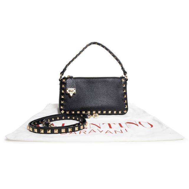 （未使用　展示品）Valentino Garavani ヴァレンティノ ガラヴァーニ 5W2B0J47VSF ロックスタッズ スモール グレインカーフレザー ブラック 2Way 斜め掛け ショルダー ハンドバッグ ゴールド金具_1
