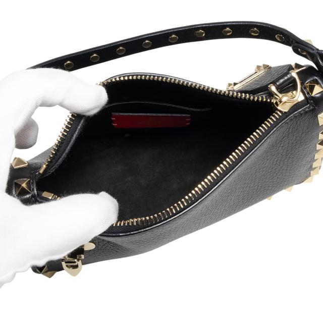 （未使用　展示品）Valentino Garavani ヴァレンティノ ガラヴァーニ 5W2B0J47VSF ロックスタッズ スモール グレインカーフレザー ブラック 2Way 斜め掛け ショルダー ハンドバッグ ゴールド金具_2