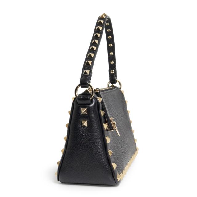 （未使用　展示品）Valentino Garavani ヴァレンティノ ガラヴァーニ 5W2B0J47VSF ロックスタッズ スモール グレインカーフレザー ブラック 2Way 斜め掛け ショルダー ハンドバッグ ゴールド金具_3