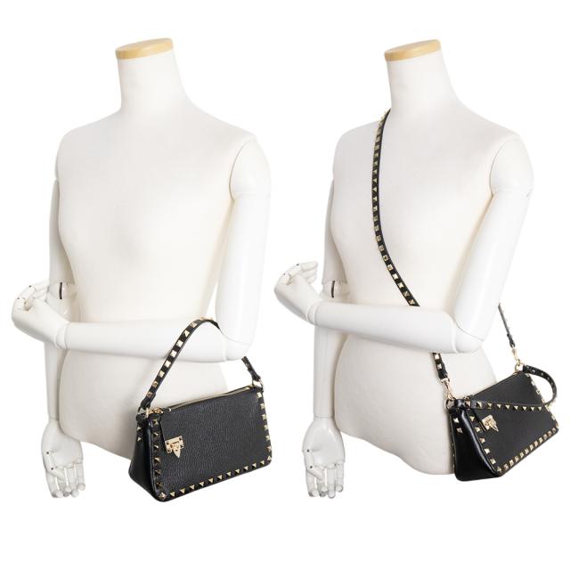（未使用　展示品）Valentino Garavani ヴァレンティノ ガラヴァーニ 5W2B0J47VSF ロックスタッズ スモール グレインカーフレザー ブラック 2Way 斜め掛け ショルダー ハンドバッグ ゴールド金具_7