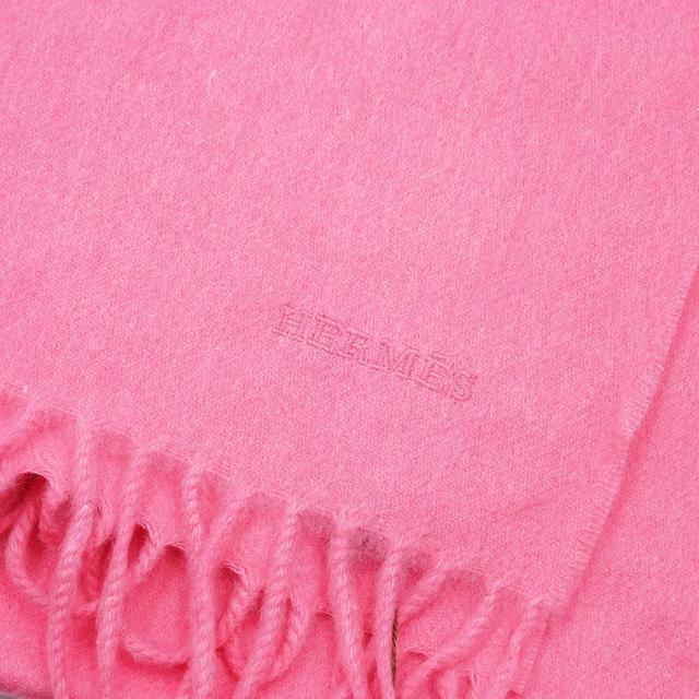 （新品・未使用品）HERMES エルメス ユニ ブロデ カシミヤ 100％ ローズ ピンク フリンジ マフラー 箱付_5