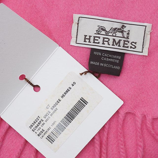 （新品・未使用品）HERMES エルメス ユニ ブロデ カシミヤ 100％ ローズ ピンク フリンジ マフラー 箱付_6