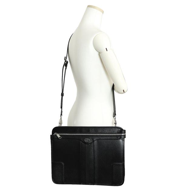 （未使用　展示品）GUCCI グッチ 735111 インターロッキングG ブリーフケース メッセンジャーバッグ レザー ブラック 斜め掛け シルバー金具