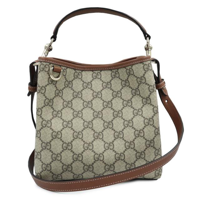 （未使用　展示品）GUCCI グッチ 815118 GGエンブレム スモール バケット 2WAY GGスプリームキャンバス レザー エボニー  ブラウン ベージュ ショルダー ハンドバッグ 斜め掛け ゴールド金具