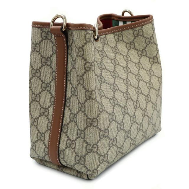 （未使用　展示品）GUCCI グッチ 815118 GGエンブレム スモール バケット 2WAY GGスプリームキャンバス レザー エボニー  ブラウン ベージュ ショルダー ハンドバッグ 斜め掛け ゴールド金具_2