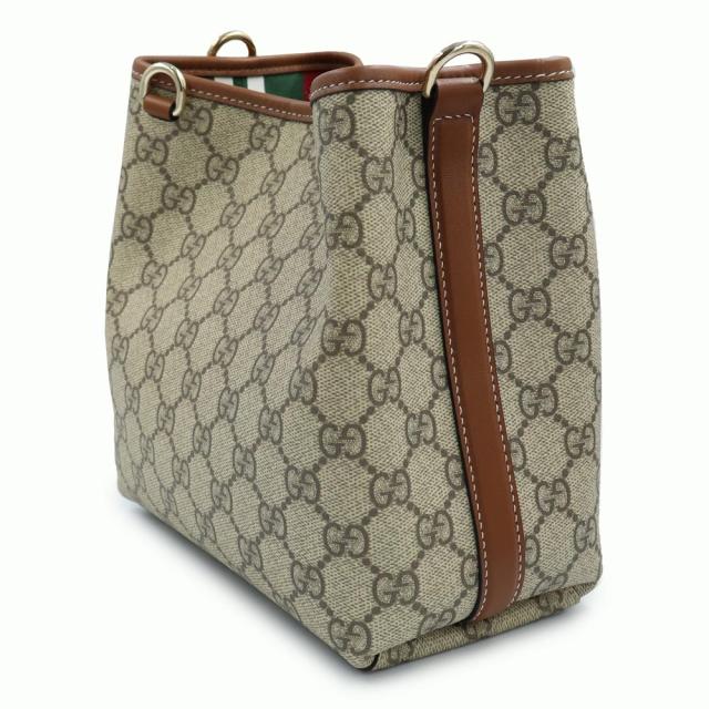 （未使用　展示品）GUCCI グッチ 815118 GGエンブレム スモール バケット 2WAY GGスプリームキャンバス レザー エボニー  ブラウン ベージュ ショルダー ハンドバッグ 斜め掛け ゴールド金具_3
