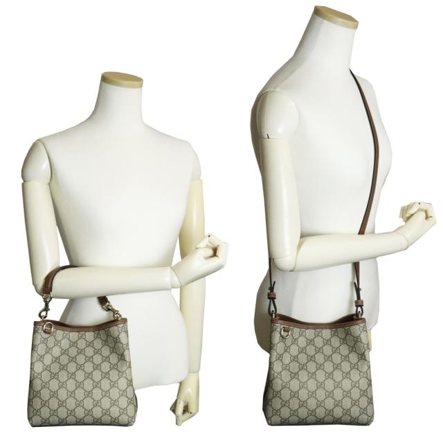 （未使用　展示品）GUCCI グッチ 815118 GGエンブレム スモール バケット 2WAY GGスプリームキャンバス レザー エボニー  ブラウン ベージュ ショルダー ハンドバッグ 斜め掛け ゴールド金具_6