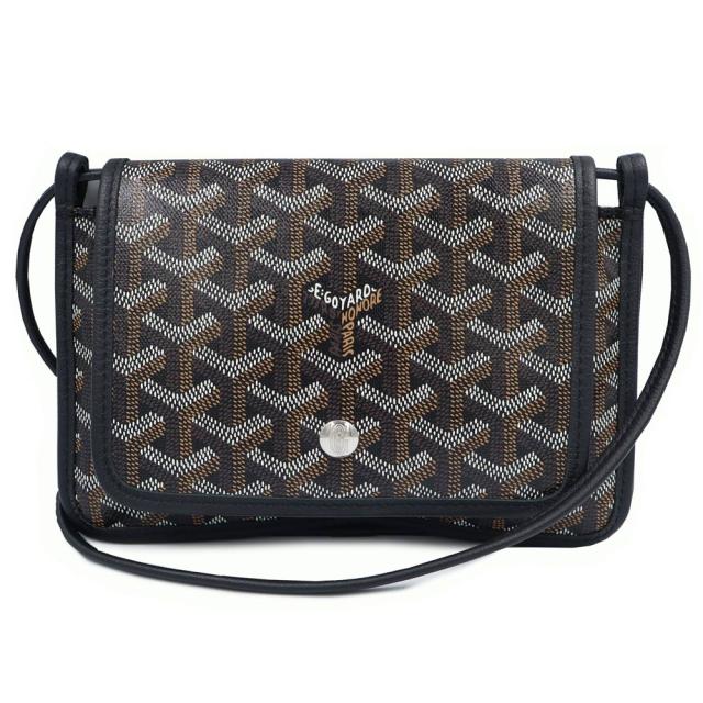（未使用保管品）GOYARD ゴヤール PLUMETPMLTY01CL01P ヘリンボーン プリュメ ポーチウォレット PVCコーティングキャンバス カーフスキン ブラック ショルダーバッグ 斜め掛け レザー シルバー金具