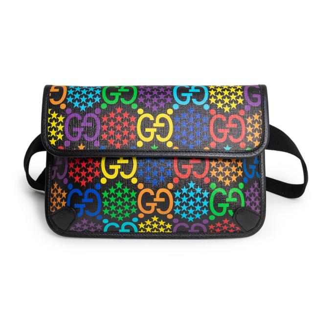 （新品・未使用品）GUCCI グッチ 598113 GGサイケデリック ベルトバッグ PVCコーティングキャンバス レザー マルチカラー ブラック ウエスト ショルダー ボディバッグ 斜め掛け シルバー金具 箱付