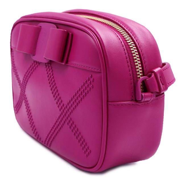（新品・未使用品）Salvatore Ferragamo サルヴァトーレフェラガモ AU-21 H861 ヴァラリボン カメラ カーフスキン ピンク ショルダーバッグ 斜め掛け レザー ゴールド金具 箱付_4